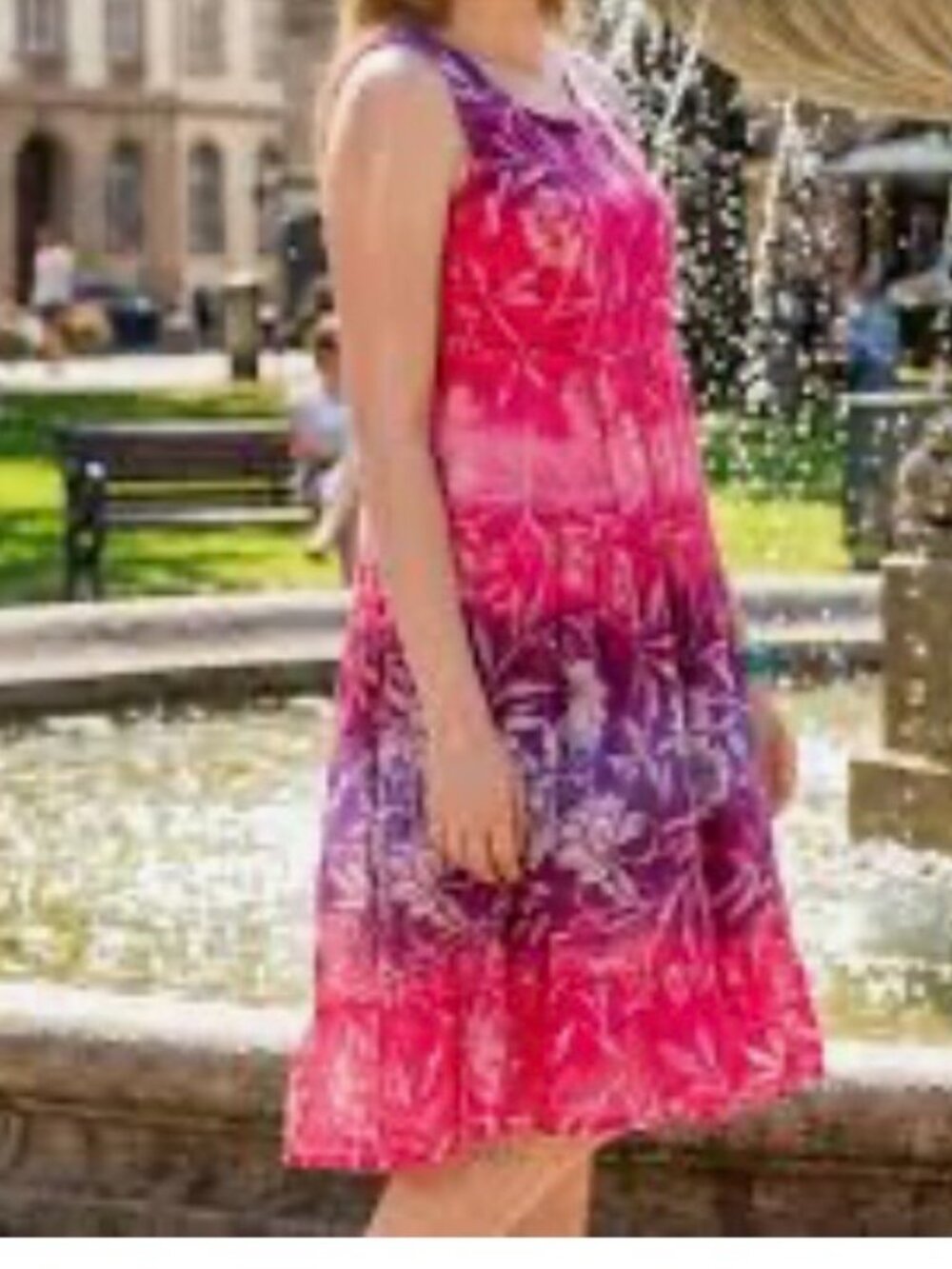 La Cera Plus Pink Purple Floral Tiered Sleeveless Cotton Summer Dress Women's 3X